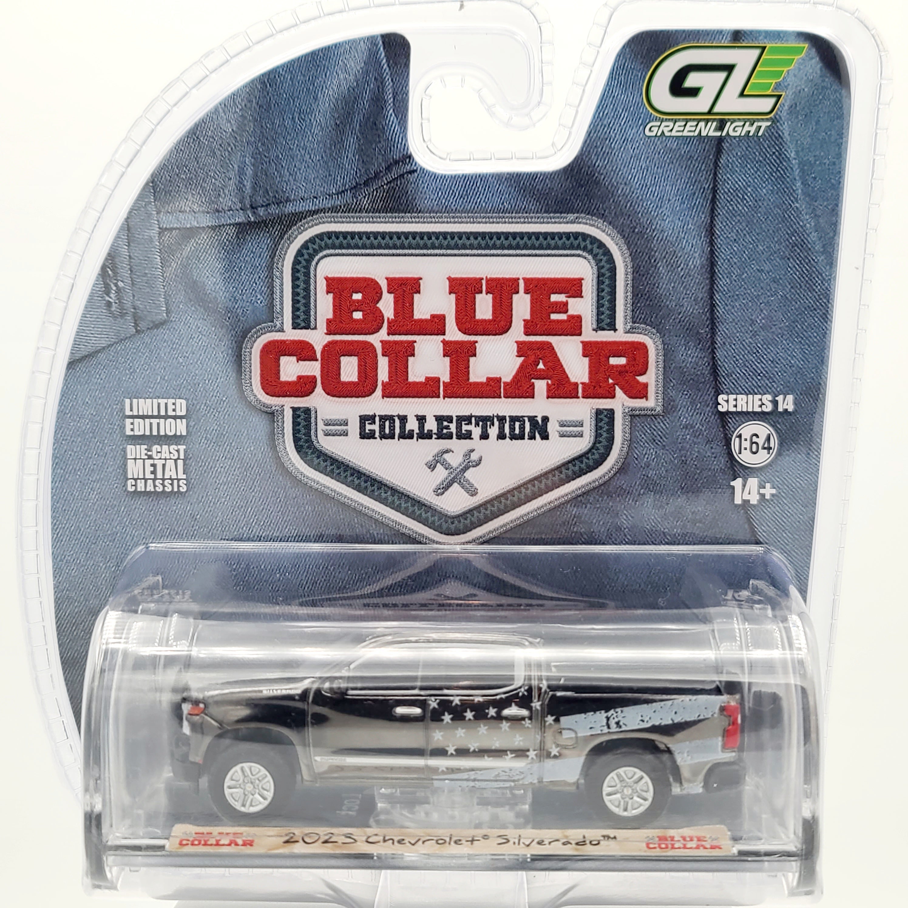GreenLight - CHASE, BLACK CHROME - '23 Chevrolet Silverado, Stars & Stripes - 1:64 (2025 Blue Collar Series 14)